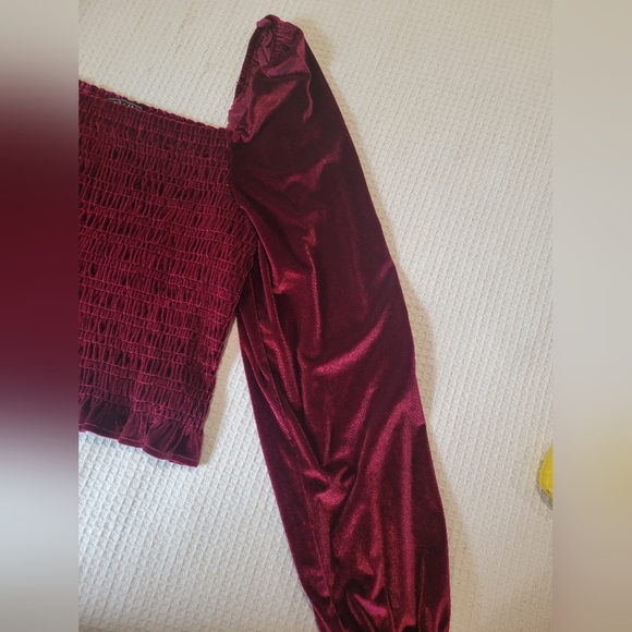 Bagatelle Velvet Burgundy Smocked Blouse - Picture 7 of 13